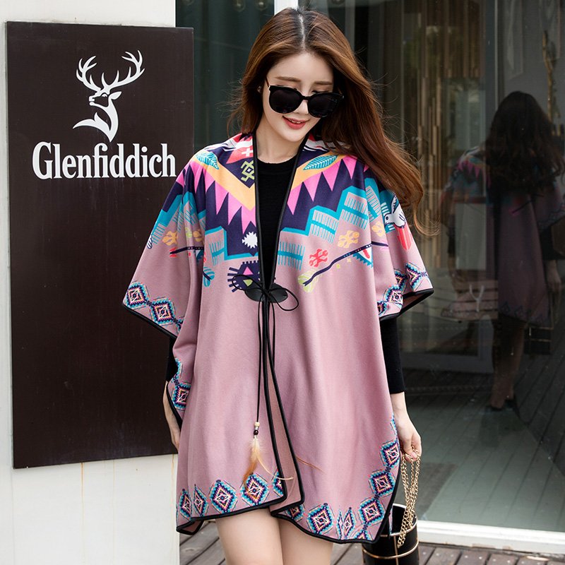 民族风披肩女春秋冬季加厚外套百搭中长款斗篷披风2017新款仿羊绒