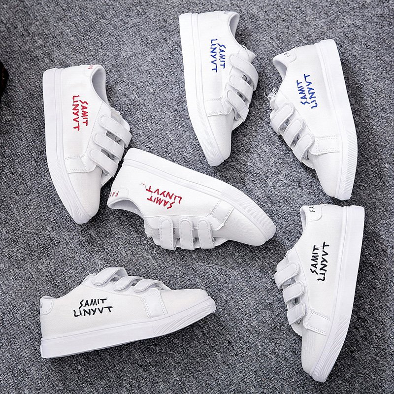 鞋子女韩版学生原宿风ulzzang帆布鞋女小白鞋百搭魔术贴街拍女鞋