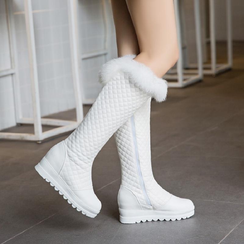 厚底白色雪地棉靴女靴2017新款秋冬季女鞋加绒加厚防水高筒中长靴
