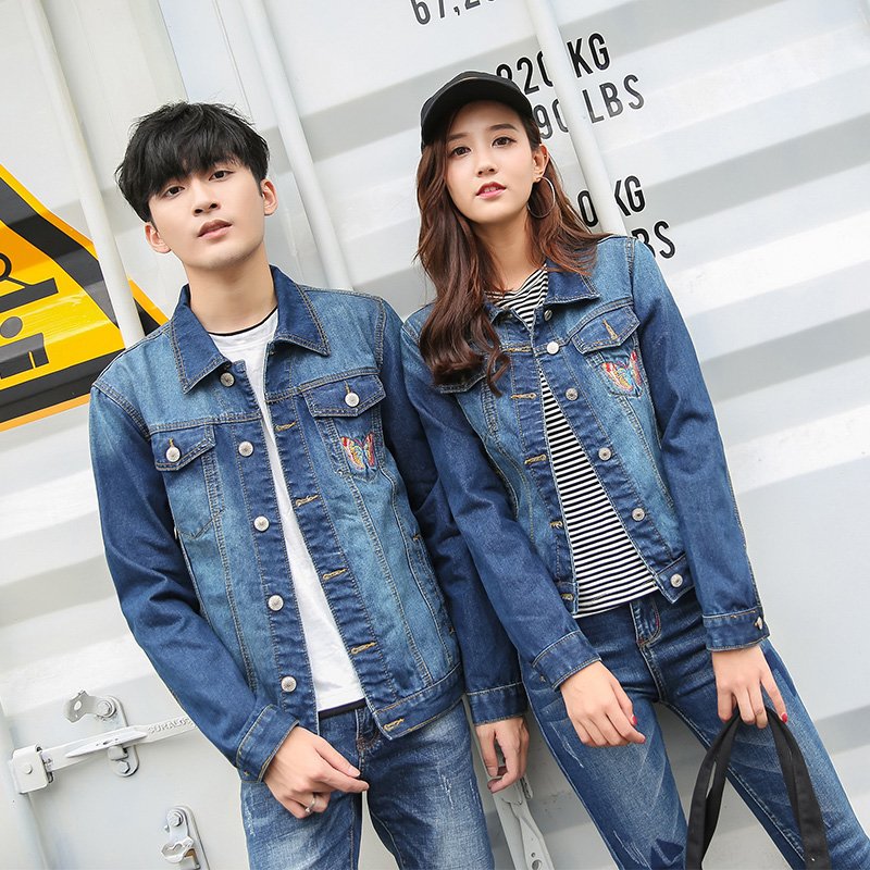 秋季韩版男士牛仔外套情侣装修身时尚男女上衣学生夹克潮流