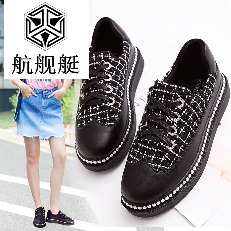 松糕鞋女夏2017新款厚底韩版英伦风百搭休闲小皮鞋平底单鞋女秋季