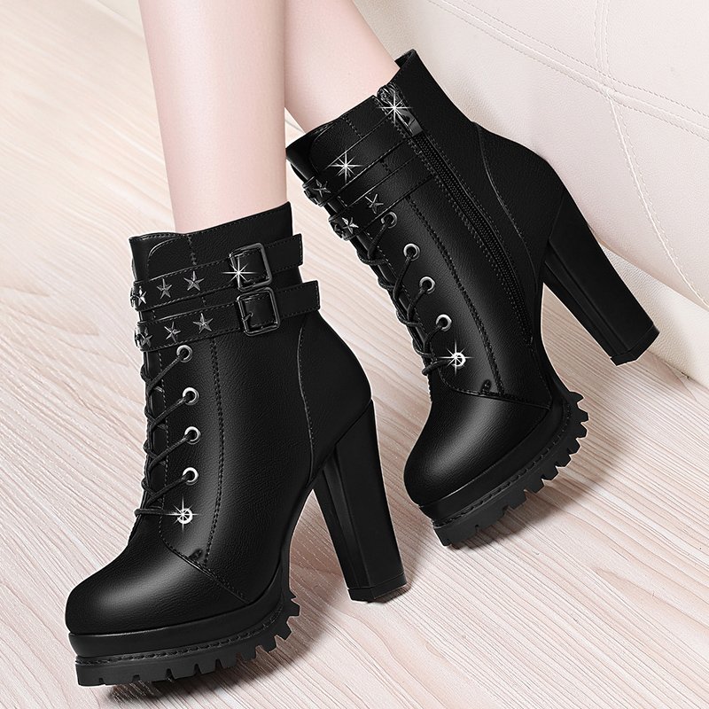 马丁靴女高跟2017秋冬新款韩版百搭粗跟厚底冬鞋英伦风防水台短靴