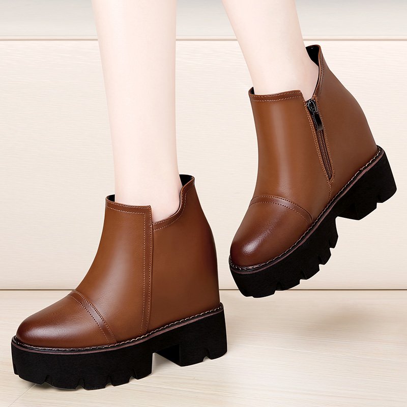 内增高厚底短靴2017秋冬新款韩版百搭短筒英伦风平底女靴冬鞋子