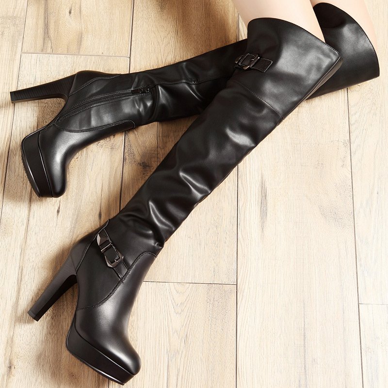 真皮细跟长靴女过膝高跟显瘦秋冬季女鞋2017新款长筒靴加绒女靴子