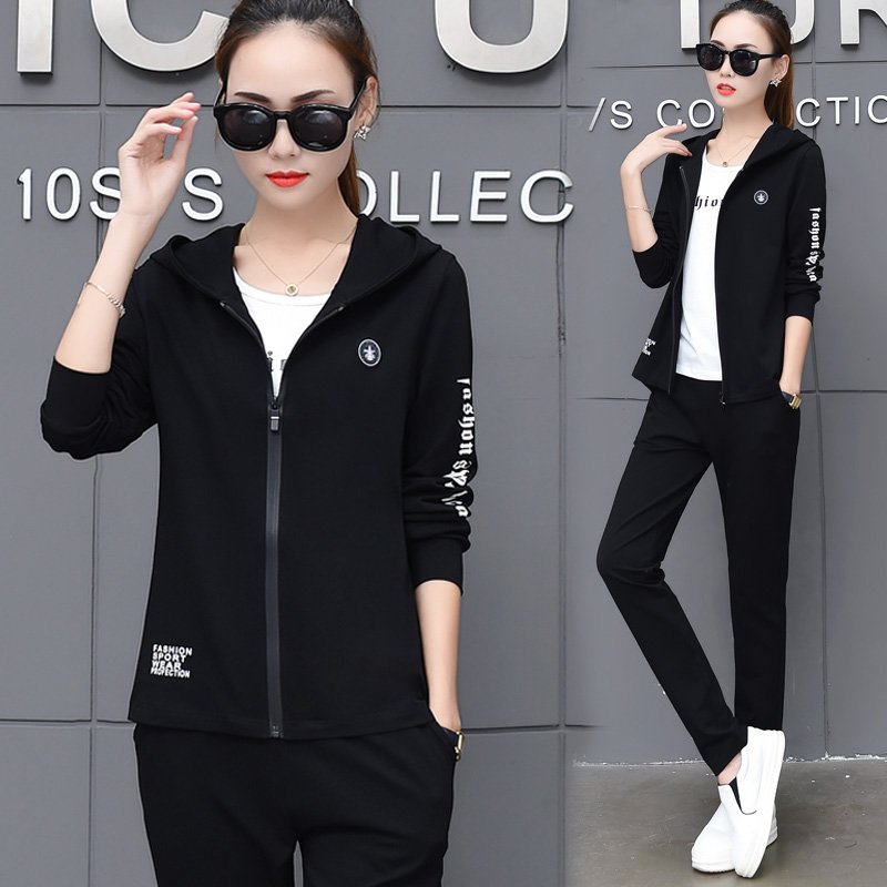 休闲运动套装女2017新款时尚韩版春秋季显瘦三件套宽松大码跑步服