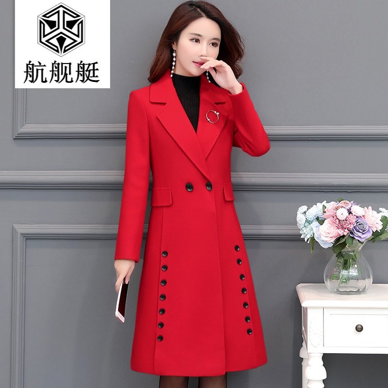2017秋冬款时尚毛呢外套韩版新款中长款气质修身呢子大衣女