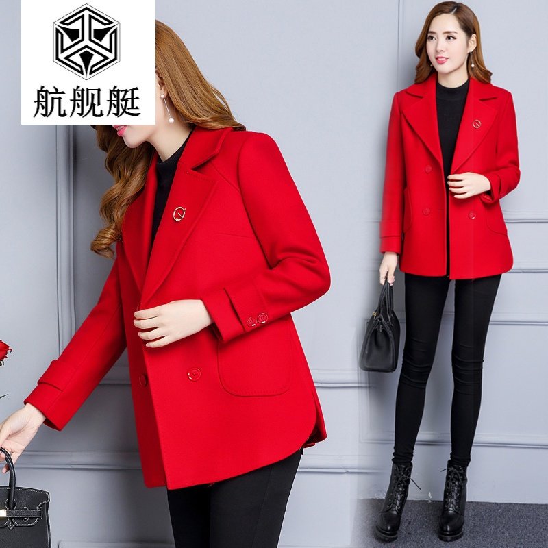 2017韩版秋冬新款百搭显瘦呢子大衣短款修身大码毛呢外套女