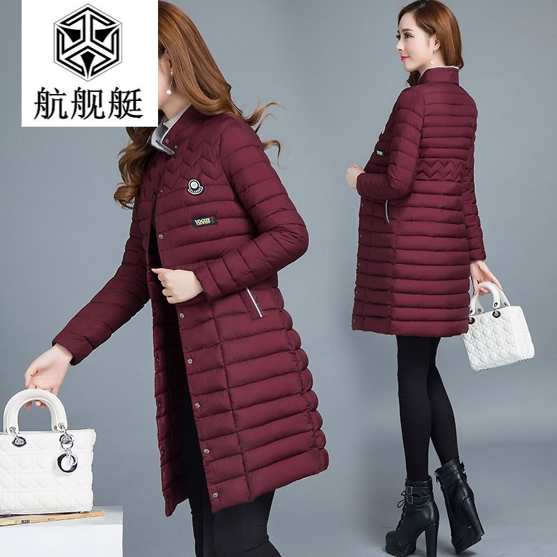 2017韩版冬季新款修身中长款棉衣女立领加厚单排扣棉服外套