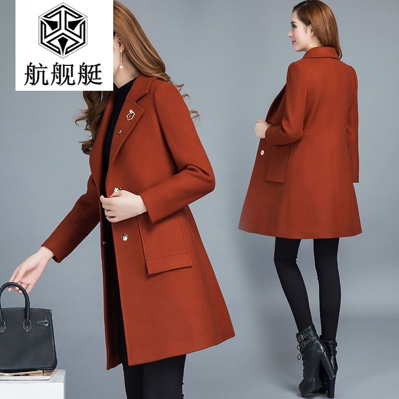 2017秋季新款韩版修身西装领呢子大衣中长款时尚毛呢外套女
