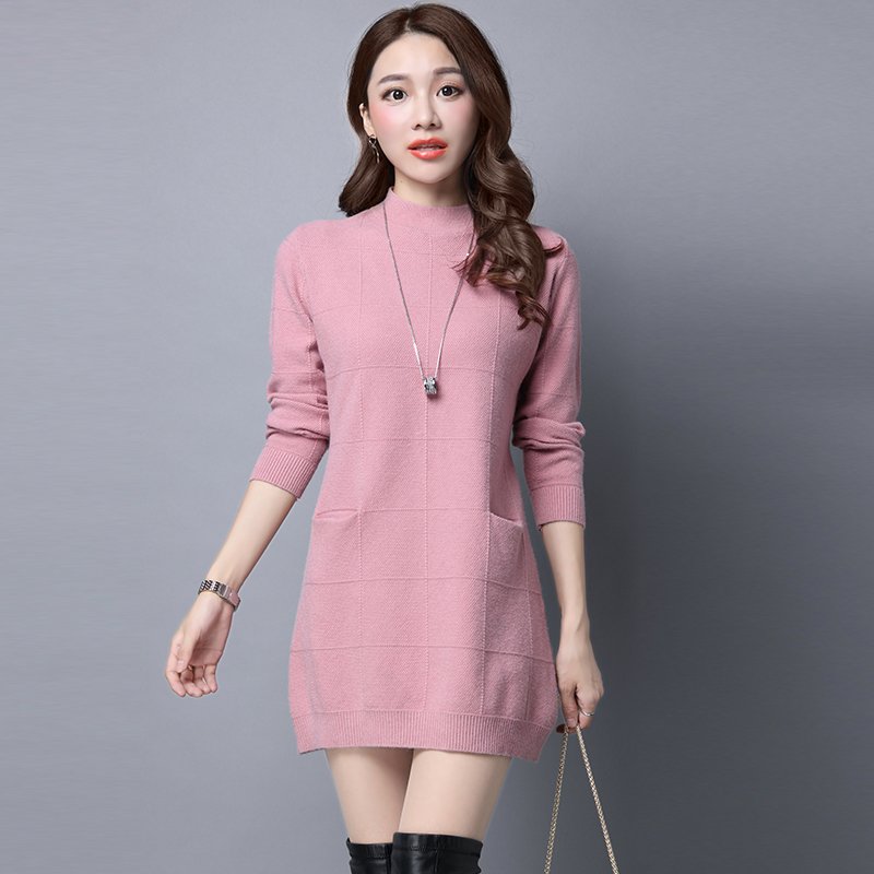 秋冬新款加厚针织衫女中长款冬季宽松套头长袖毛衣打底衫百搭上衣