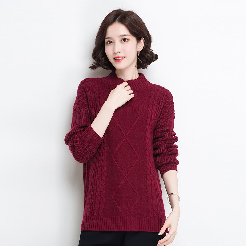 2017秋冬新款女士羊毛衫半高领针织衫麻花纯色显瘦保暖套头毛衣女