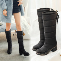 欧美冬季防水保暖高筒靴加厚雪地靴女冬棉靴方跟厚底棉鞋圆头套筒