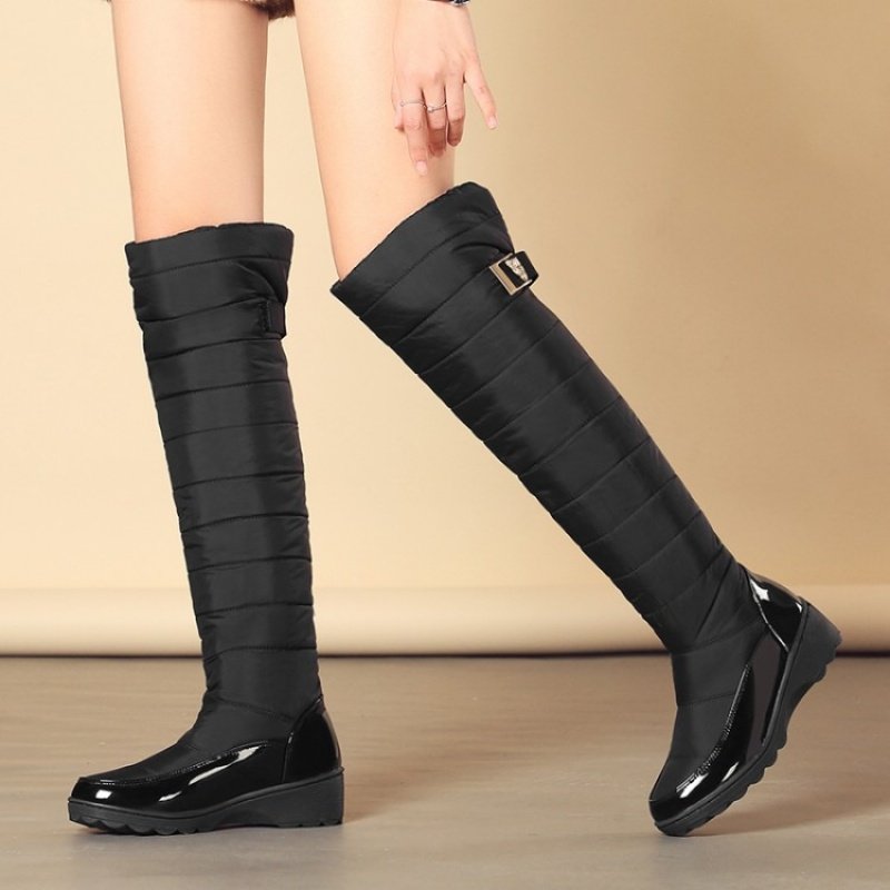 2017冬季防水保暖过膝雪地靴女长筒靴坡跟厚底棉靴显瘦防风保暖鞋