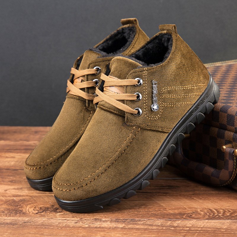 冬季老北京布鞋男棉鞋高帮系带加绒男鞋厚底防滑保暖中老年爸爸鞋