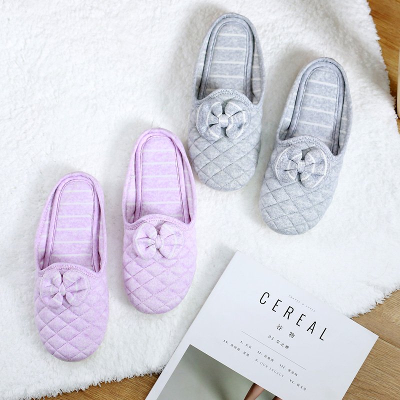 棉拖鞋女冬季韩版可爱蝴蝶结室内软底秋冬女士孕妇产后月子鞋