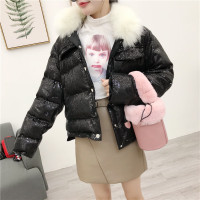 冬装新款棉服外套女2017韩版大毛领宽松亮片面包服棉衣百搭棉袄潮