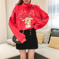 冬装新款卫衣女韩版百搭刺绣亮片小鹿绒面套头宽松卫衣外套上衣潮