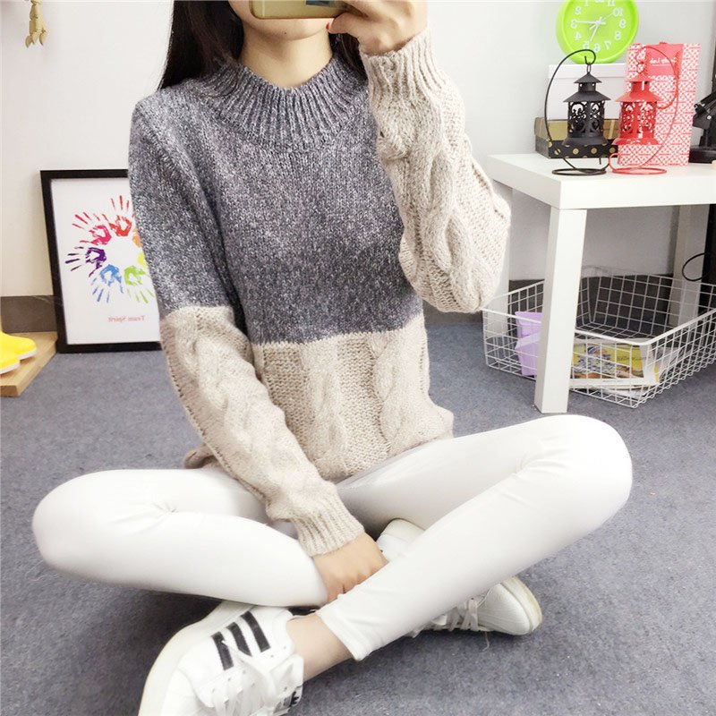 套头女毛衣秋冬新款宽松韩版麻花针织衫冬季短款外套冬装上衣加厚