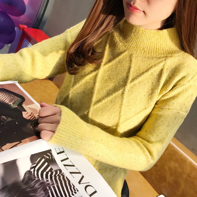 宽松套头加厚女毛衣半高领冬季新款打底衫潮纯色针织衫拉毛毛衣女