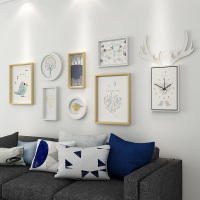 新款客厅沙发后背景墙壁画欧美式装饰画麋鹿带钟房间餐厅挂画简约现代惠恩HuiEn