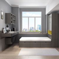 榻榻米床侧边柜一体现代简约板式床北欧小户型储物床经济型双人床