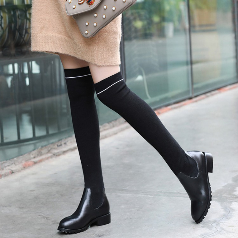 17年秋季新款学院风流行休闲女鞋松糕底毛线筒袜子靴学生短靴子图片 高清实拍大图 苏宁易购