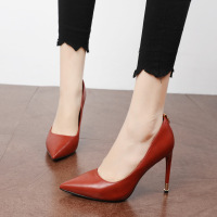 砖红色单鞋女春季新款百搭尖头浅口职场OL工作鞋细跟高跟鞋子