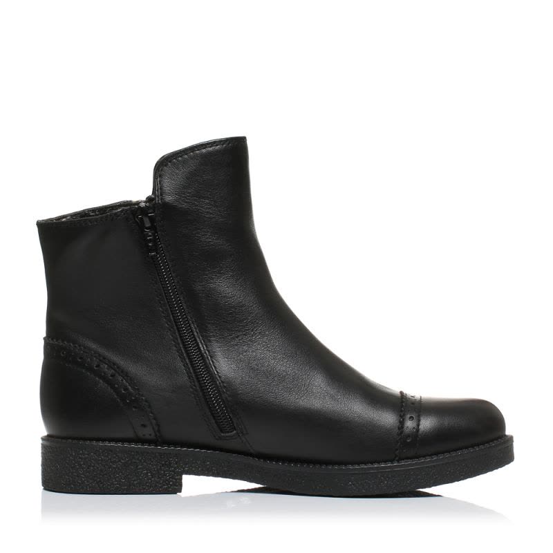 Teenmix/天美意冬专柜同款黑色牛皮方跟女短靴（绒里）6Q340DD6图片