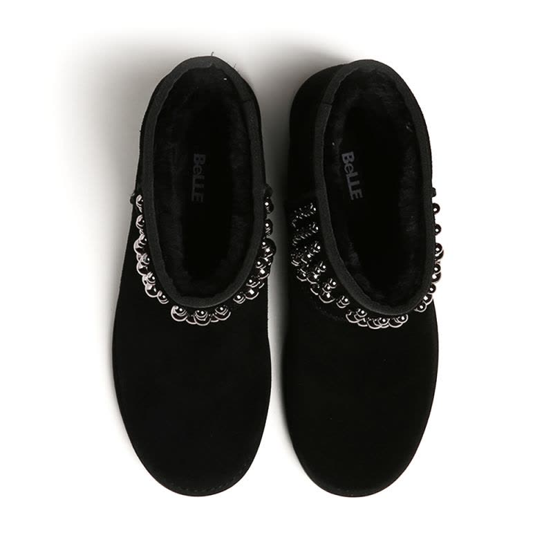 Belle/百丽冬季专柜同款黑色二层牛皮女中靴（假毛里）Q5P2DDZ6图片
