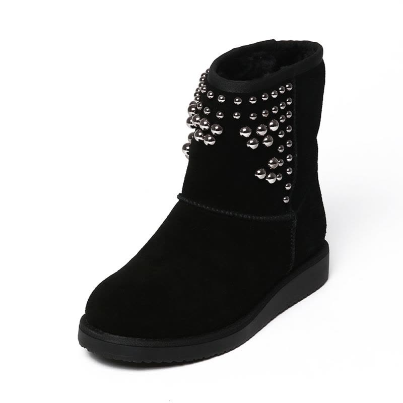 Belle/百丽冬季专柜同款黑色二层牛皮女中靴（假毛里）Q5P2DDZ6图片