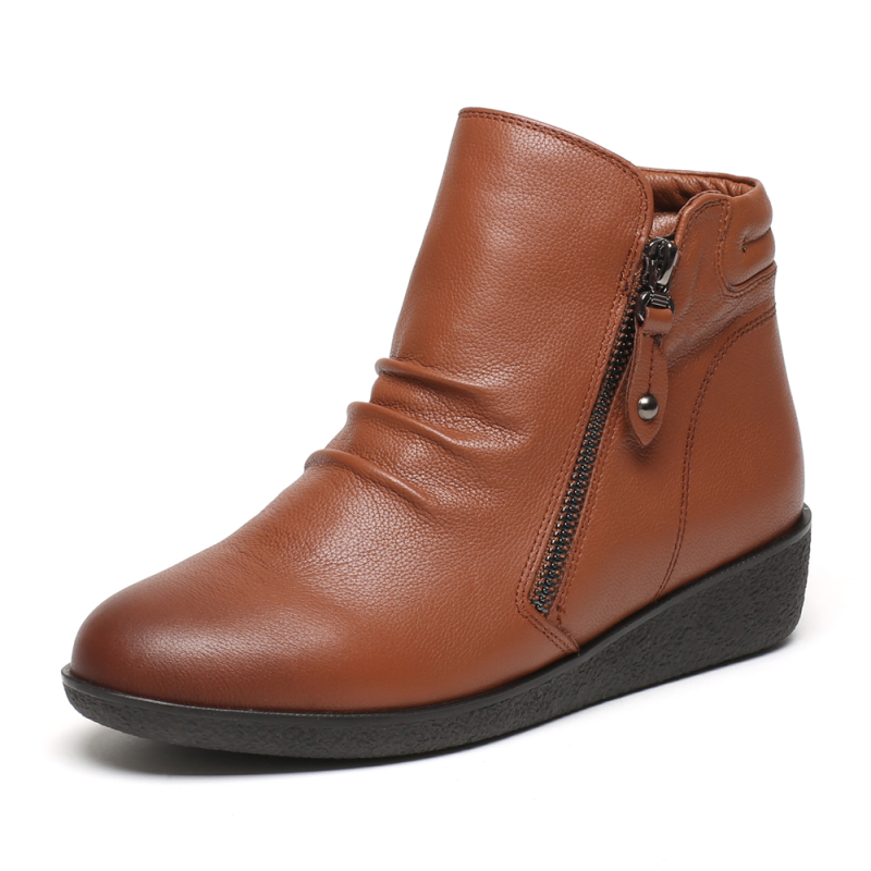 Senda/森达冬季专柜同款舒适休闲女短靴小坡跟褶皱N3R43DD6