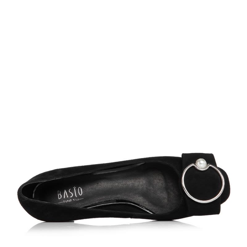 BASTO/百思图2018春季专柜同款方头中跟(3-5厘米)粗跟黑色羊皮优雅通勤珍珠浅口女单鞋AC185AQ8图片