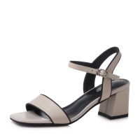 Bata/拔佳2019夏新款羊皮革OL通勤粗高跟女凉鞋0822DBL9