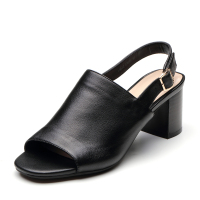 Bata/拔佳2019夏新款专柜同款羊皮革通勤粗高跟女凉鞋19612BL9