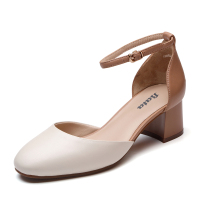 Bata/拔佳2019夏新款专柜同款羊皮革粗中跟包头中空女凉鞋19852BK9