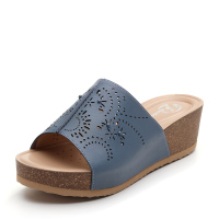 Bata/拔佳2019夏新款专柜同款羊皮革仙女风坡跟女凉拖AES02BT9