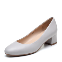 Bata/拔佳2019春新款专柜同款羊皮革通勤粗跟浅口女单鞋XBS04AQ9