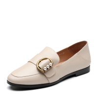 Bata/拔佳2019春新款米白牛皮革金属皮带扣乐福鞋女单鞋81833AM9
