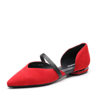 Bata/拔佳2019春新款专柜同款羊绒皮革尖头中空低跟女鞋AI316AK9