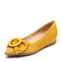 Bata/拔佳2019春新款专柜同款蝴蝶结内增高羊皮革女单鞋AEV07AQ9