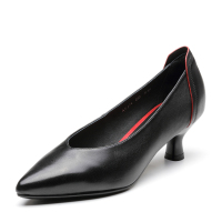 Bata/拔佳2019春新款专柜同款黑色绵羊皮革尖头浅口女单鞋AEJ06AQ9