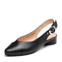 Bata/拔佳2019春新款专柜同款黑色羊皮革尖头女后空凉鞋ADG01AH9