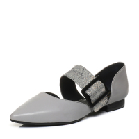 Bata/拔佳春专柜同款灰色优雅尖头OL通勤羊皮玛丽珍女凉鞋AI334AK8