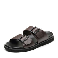 Bata/拔佳2019夏新款专柜同款牛皮革皮带扣厚底男凉拖鞋87301BL9