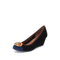 思加图2019年秋季新款羊绒皮时尚拼色坡跟浅口女单鞋ER943CQ9