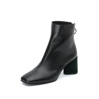 思加图2019冬季新款方头粗跟牛皮女皮靴9T317DD9