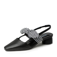 Bata/拔佳2019夏季新款温柔尖头粗跟后空真皮女凉鞋16200BH9