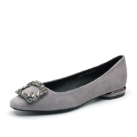 Bata2019秋新专柜同款尖头水钻方扣平底网红平底单鞋女潮AGX01CQ9