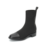 思加图2019冬季新款水钻时尚方跟牛皮短靴女靴子9H224DZ9