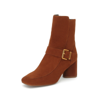 思加图2019冬季新款简约粗跟羊绒皮侧拉链短靴女皮靴9T323DD9